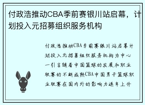 付政浩推动CBA季前赛银川站启幕，计划投入元招募组织服务机构